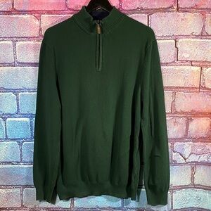 Club Room Men’s XXL Green Quarter-Zip Sweater 100% Cotton Knit Pullover